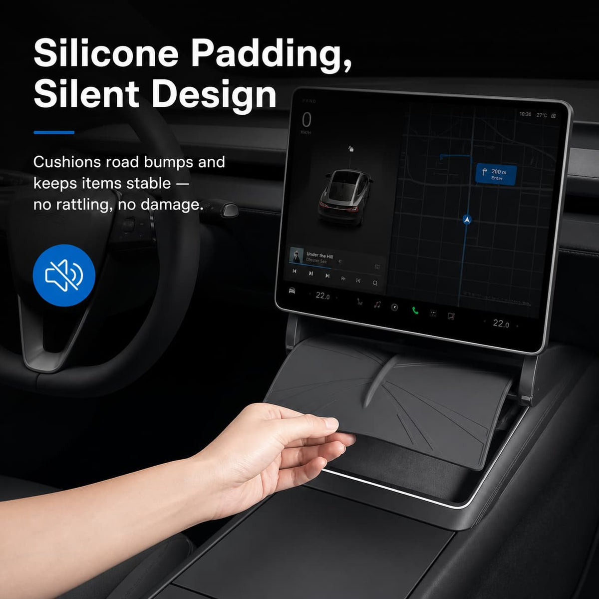 Dual-Layer Tray Under Screen Storage Box with LED Light for Model 3 Highland / Y Juniper