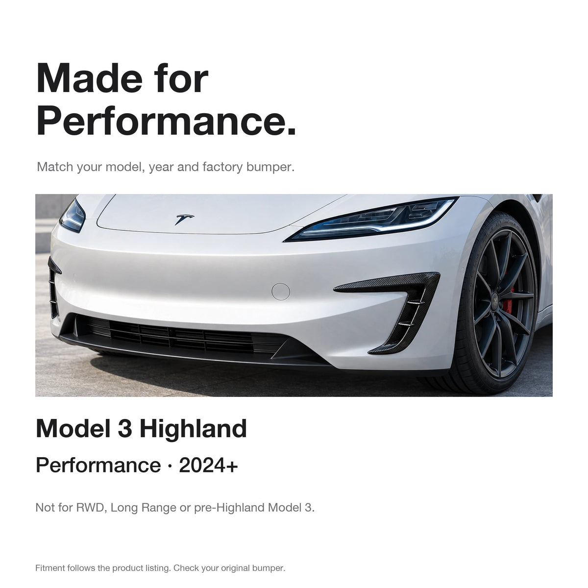 Real Carbon Fiber Front Intake Air Blades Trim for Model 3 Highland Performance 2024+