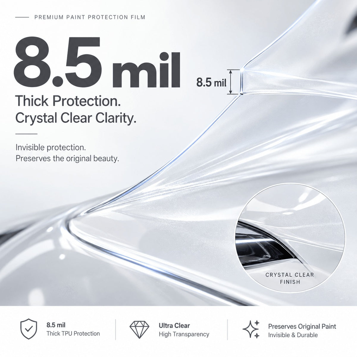TPU Glossy Full Front Car Paint Protection Film (PPF) for Tesla Model 3