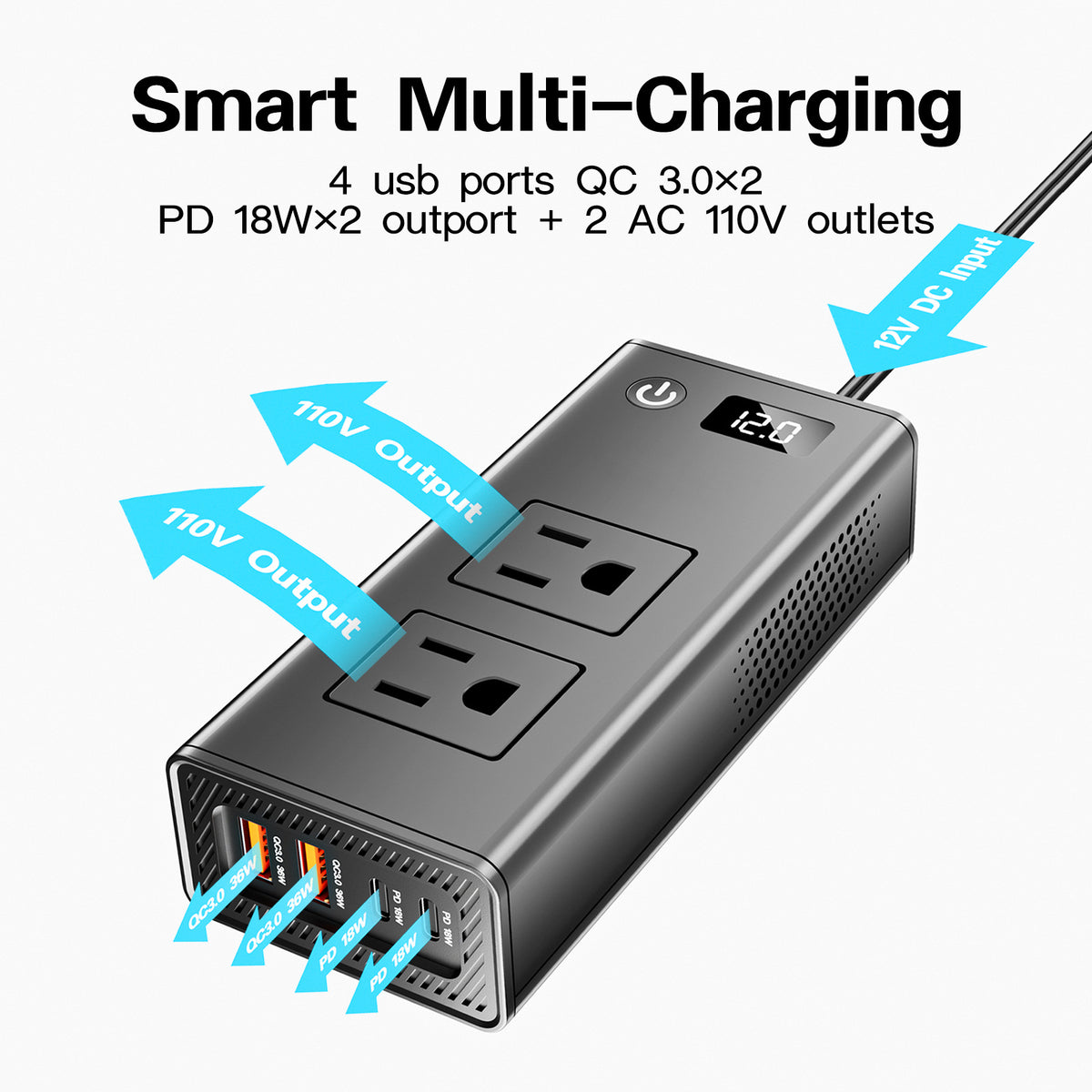 200W 12V to 110V AC Converter for Tesla Model 3/Y