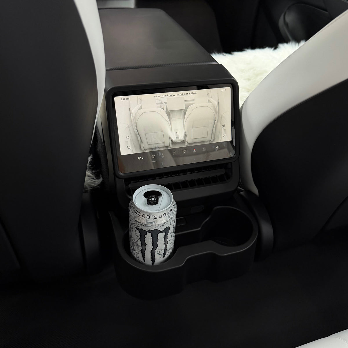 2024+ | Model 3 Highland Backseat Screen Display Overlay with Hidden Folding Cup Holders