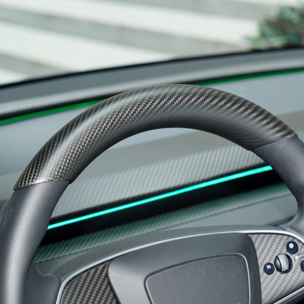 Dry Carbon Fiber Steering Wheel Trim Cover Kit for Model Y Juniper Premium / Model Y Standard / Model YL