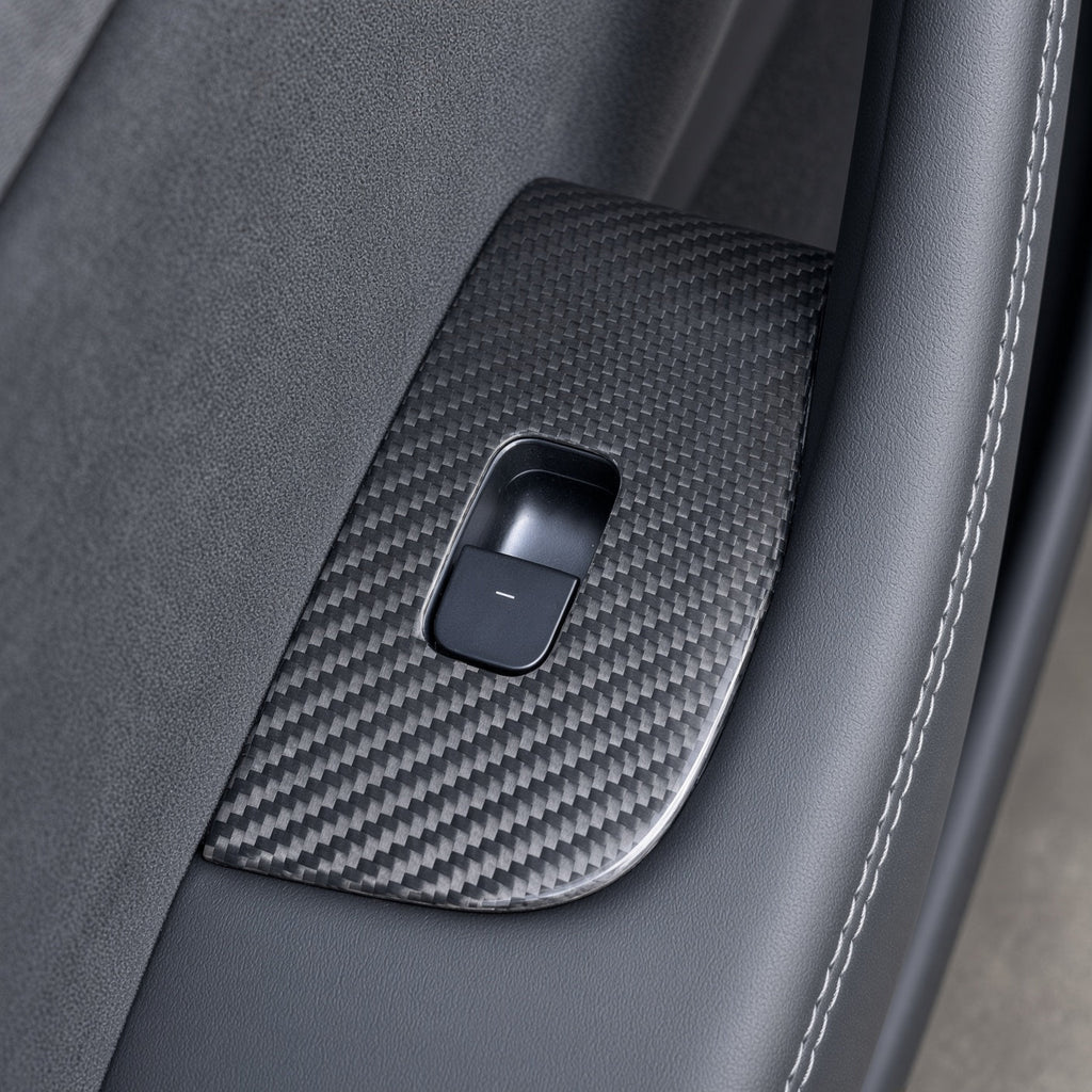 Dry Carbon Fiber Window Lift Button Trim & Switch Covers for Tesla Model Y L