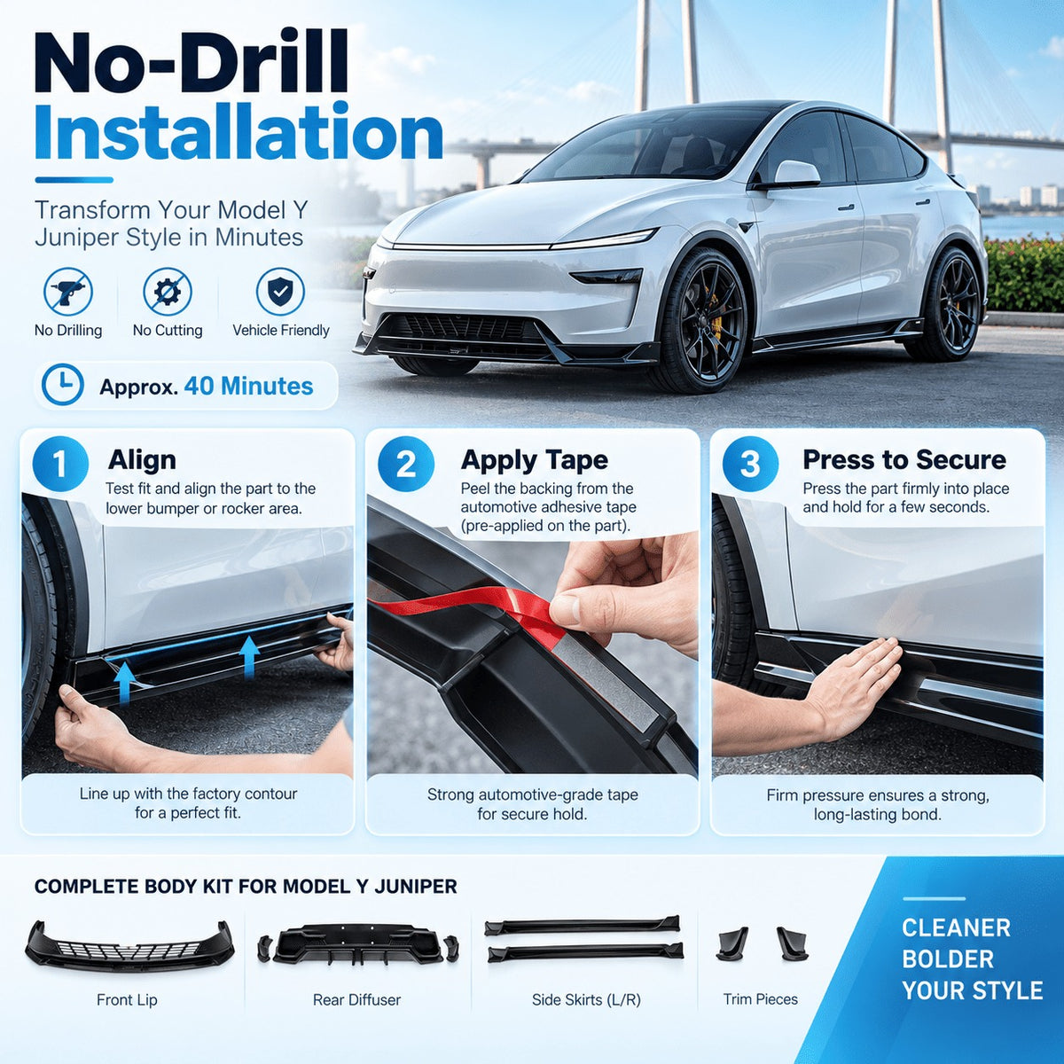 Model Y Juniper Premium & YL Body Kit – Front Lip, Side Skirts & Rear Diffuser
