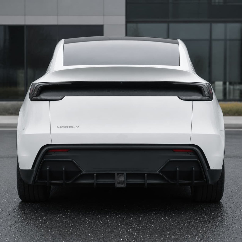 Rear Bumper Lip Spoiler & Diffuser with Flashing LED Pilot Brake Light for Model Y Juniper