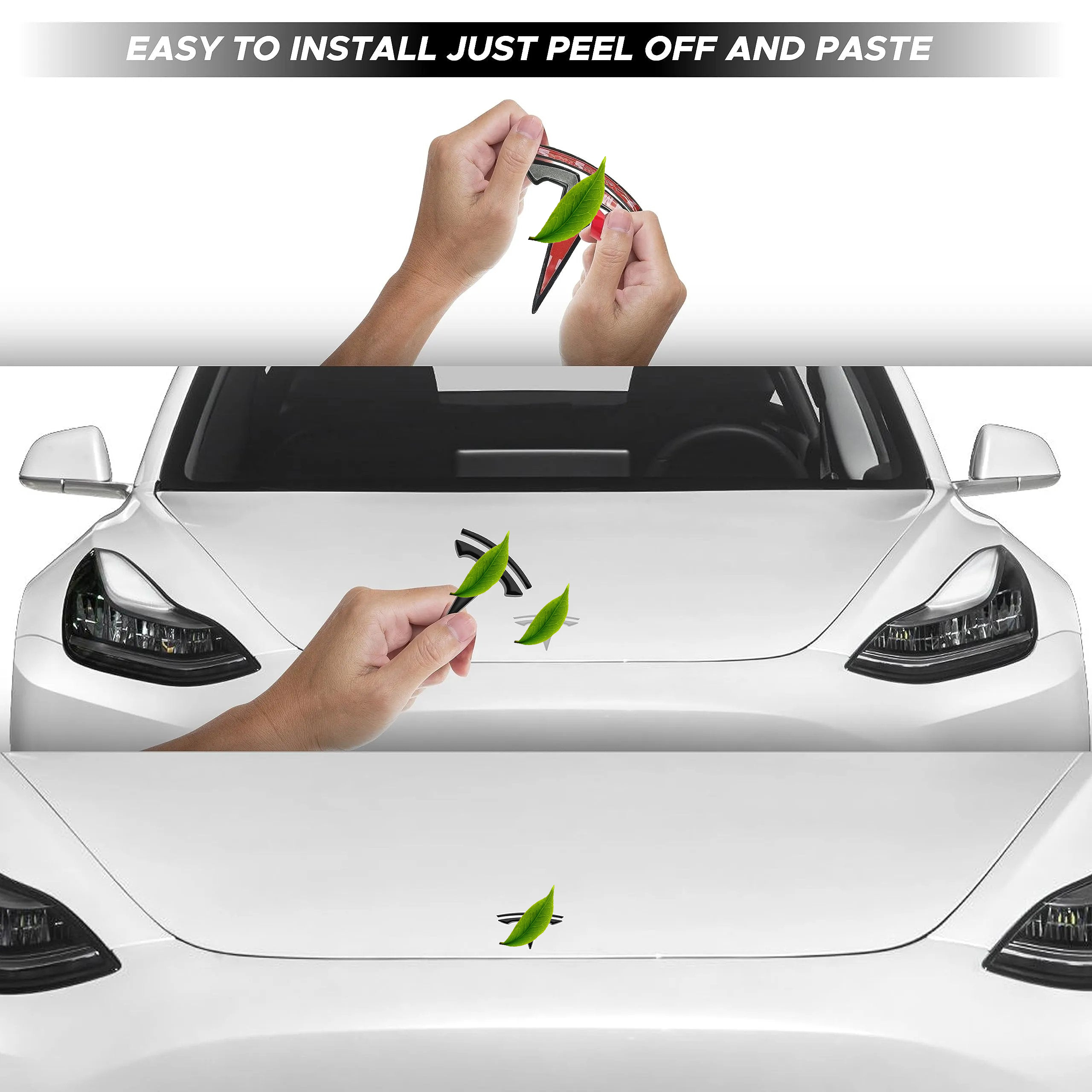 Bright Carbon Fiber Emblem Cover Sticker for Tesla Model 3 (2017-2023) / Y (2020-2024) 3-Piece Kit
