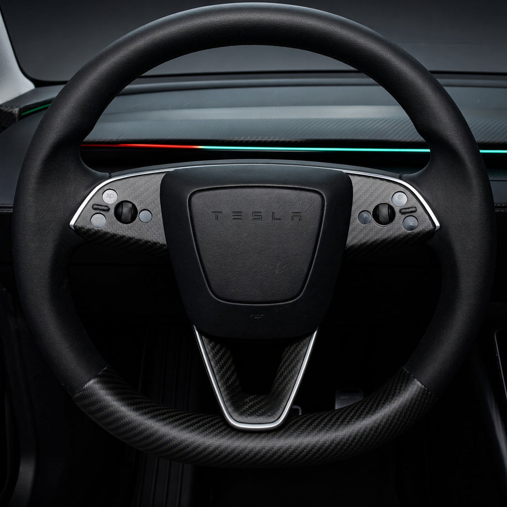 Dry Carbon Fiber Steering Wheel Trim Cover Kit for Model Y Juniper Premium / Model Y Standard / Model YL