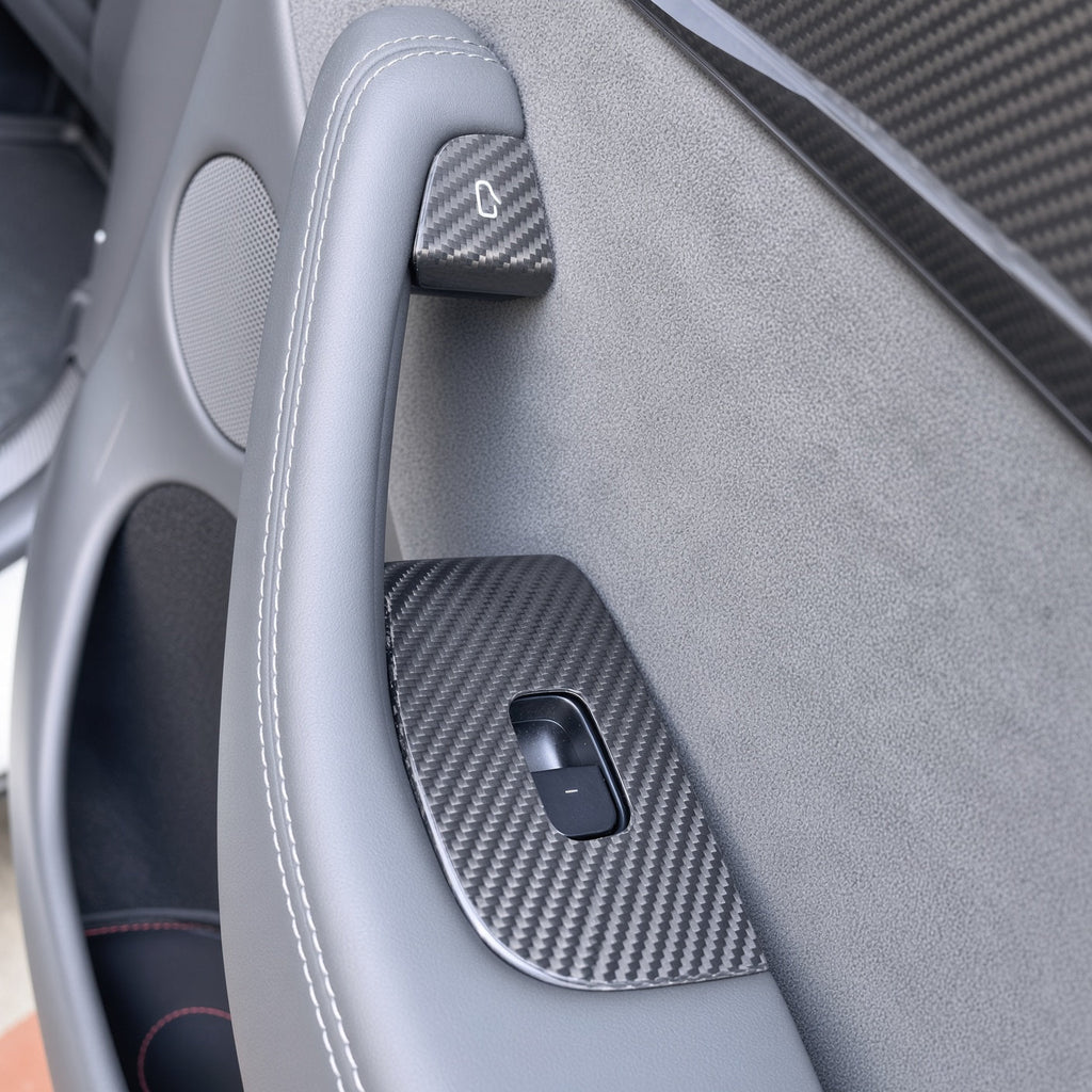 Dry Carbon Fiber Window Lift Button Trim & Switch Covers for Tesla Model Y L