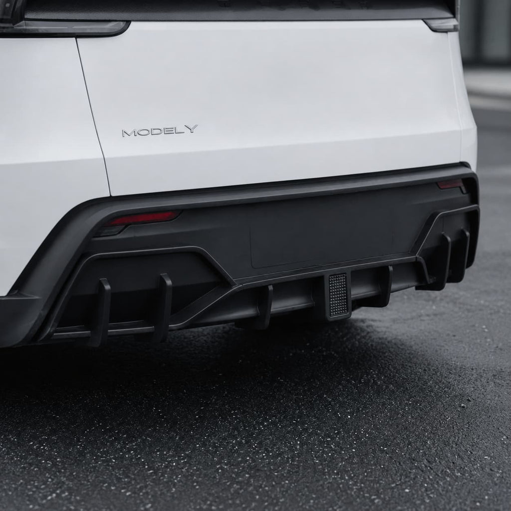 Rear Bumper Lip Spoiler & Diffuser with Flashing LED Pilot Brake Light for Model Y Juniper
