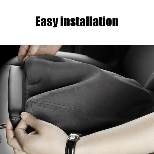 Suede Armrest Cover for Tesla Model 3/Model Y(With Logo) Suede (Black Stitching)