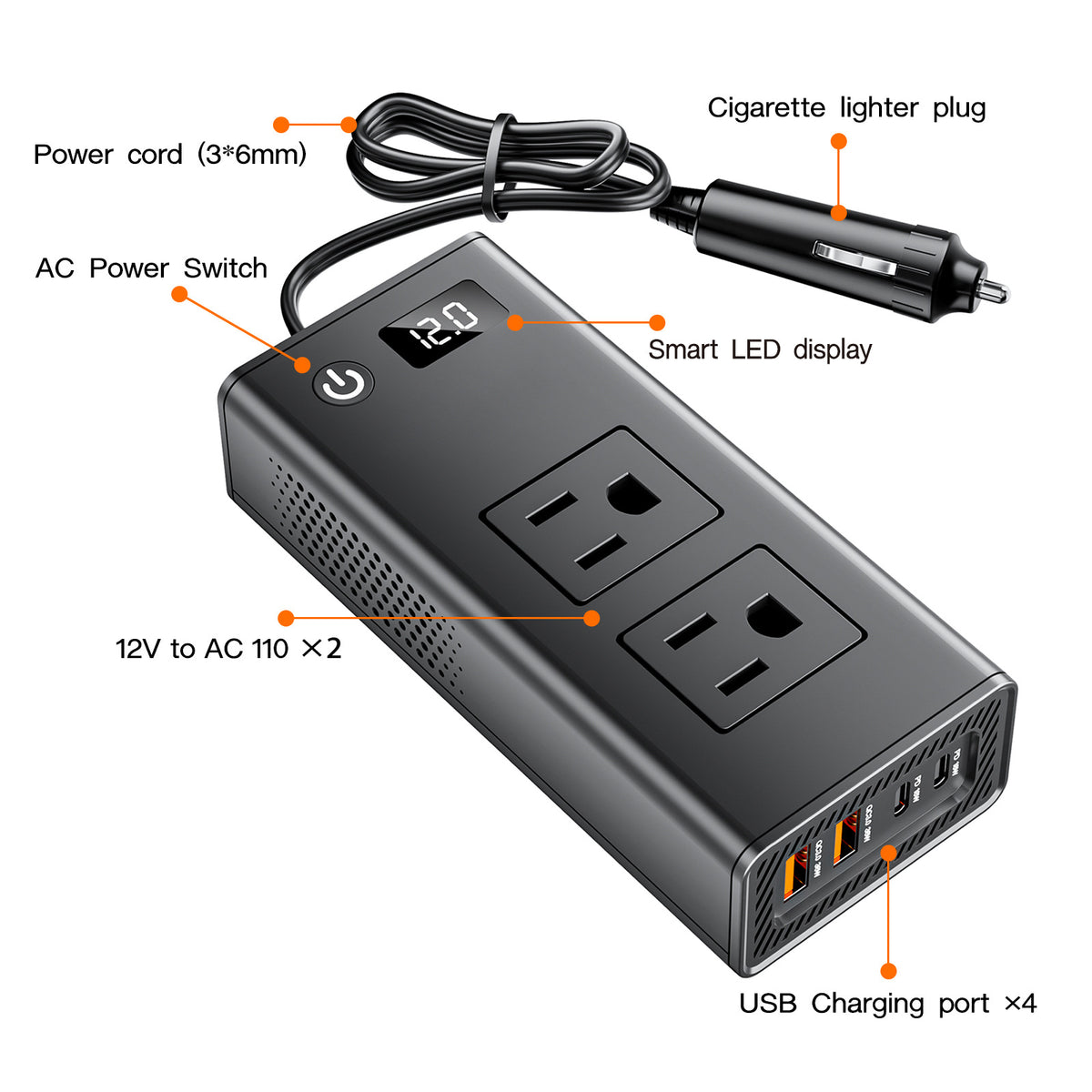 200W 12V to 110V AC Converter for Tesla Model 3/Y