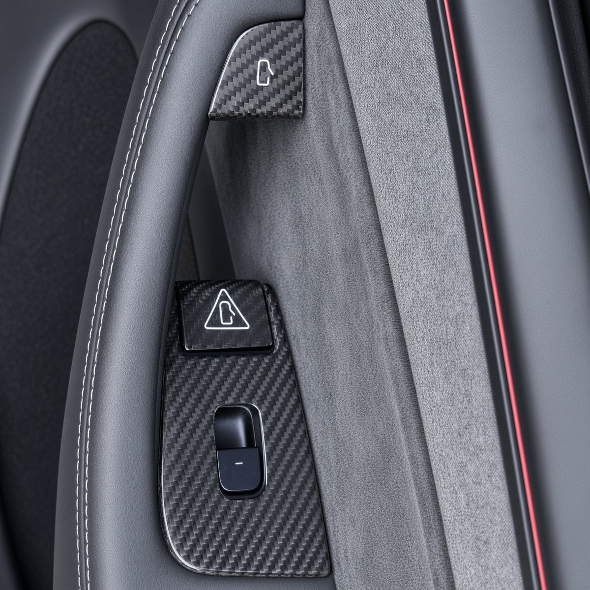 Dry Carbon Fiber Window Lift Button Trim & Switch Covers for Tesla Model Y L