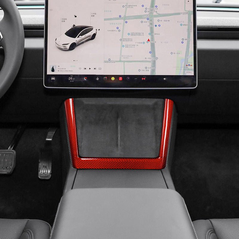 Real Dry Carbon Fiber Wireless Charging Frame for New Model Y & Model 3 Highland Model 3 Highland 2024+ & New Model Y 2025+ Red