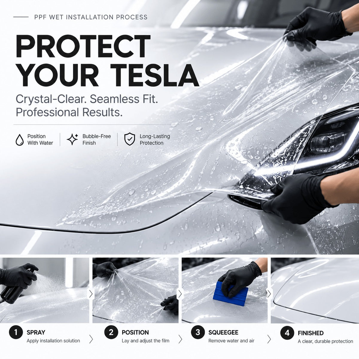 TPU Glossy Full Front Car Paint Protection Film (PPF) for Tesla Model 3