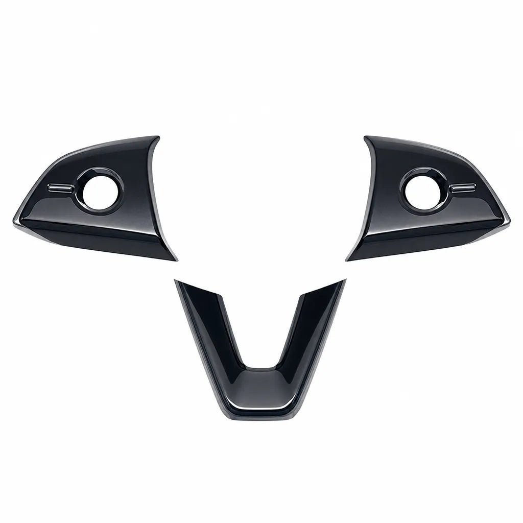 ABS Steering Wheel Button & V-Shape Trim Cover for Model Y Juniper Glossy Black