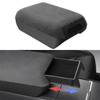Center Console Armrest Riser with Hidden Sliding Storage for Model 3 Highland & Model Y Juniper Classic Gray Alcantara