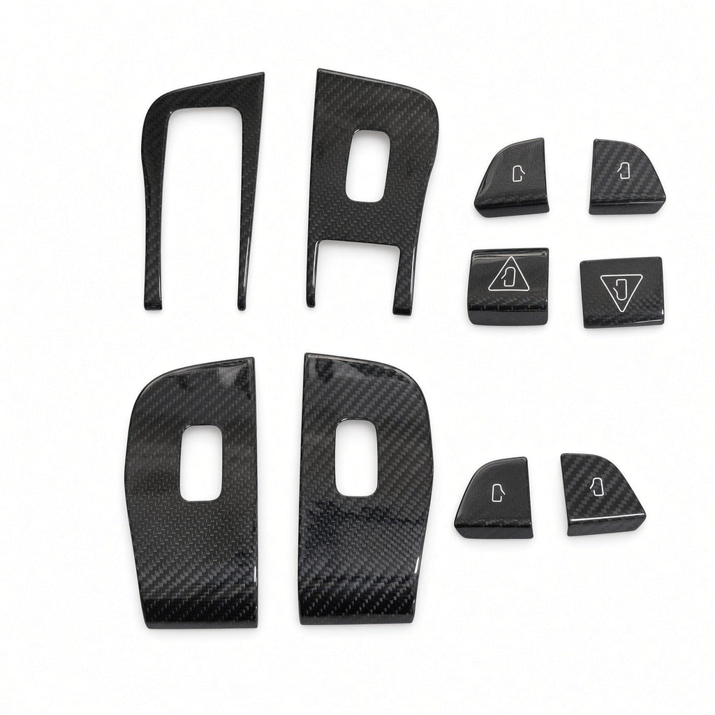 Dry Carbon Fiber Window Lift Button Trim & Switch Covers for Tesla Model Y L Model Y L (Support Left Hand Drive) Glossy Carbon Fiber