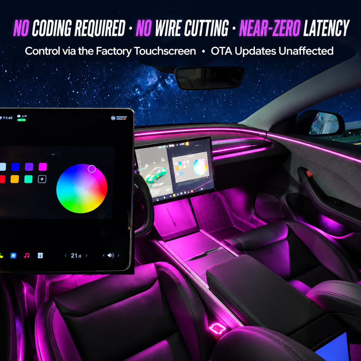Tesla Center Console Ambient Light Kit for Model 3 Highland & Model Y Juniper / YL