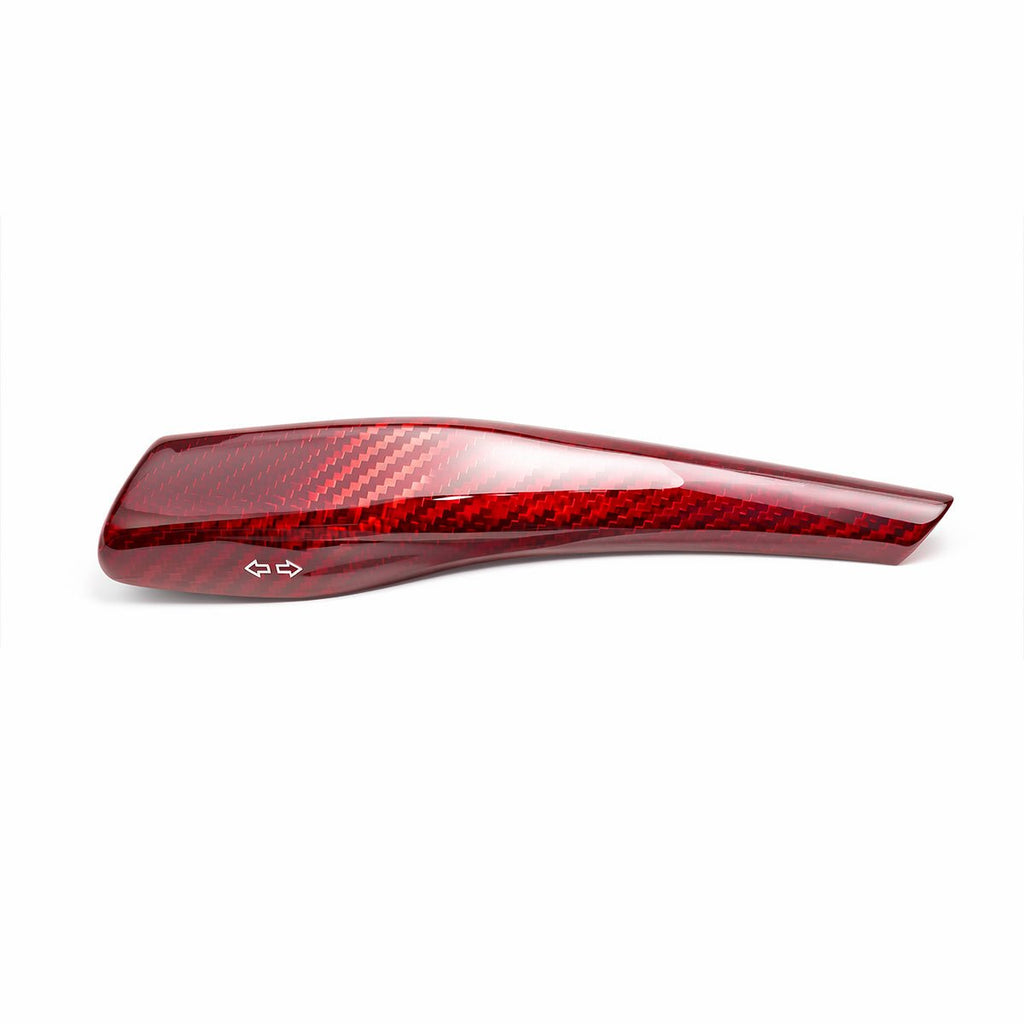 Dry Carbon Fiber Turn Signal Stalk Cover for Model Y Juniper / Model 3 Highland Model Y Juniper 2025.03+ Model 3 Highland 2026+ Model YL 2026+ Glossy Red Carbon Fiber