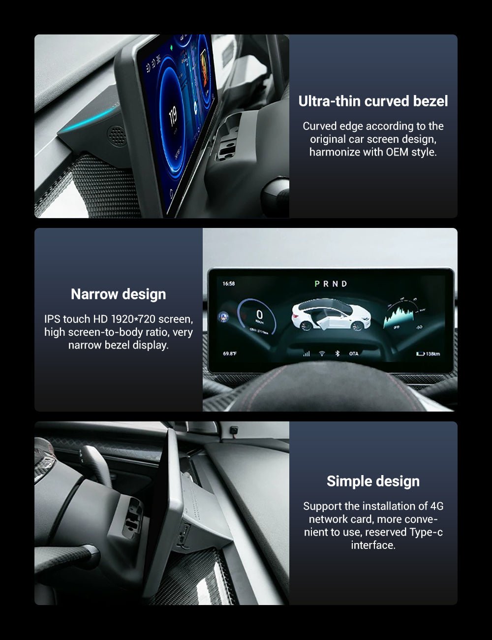 10.25‘’ Android 4G Tesla Model 3 / Y Display LCD Instrument Dashboard Screen - Teskay