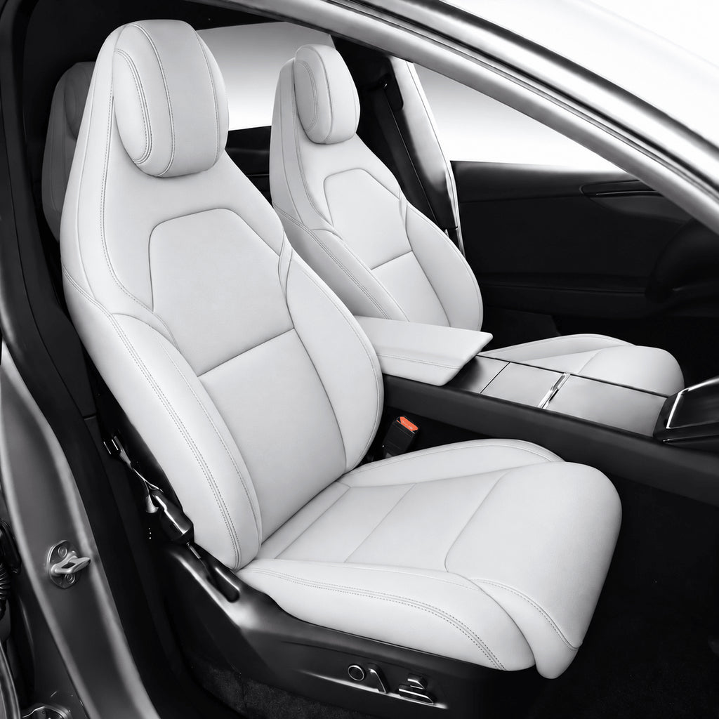 Leather Seat Covers for Tesla Model YL 6-Seater Grayish White