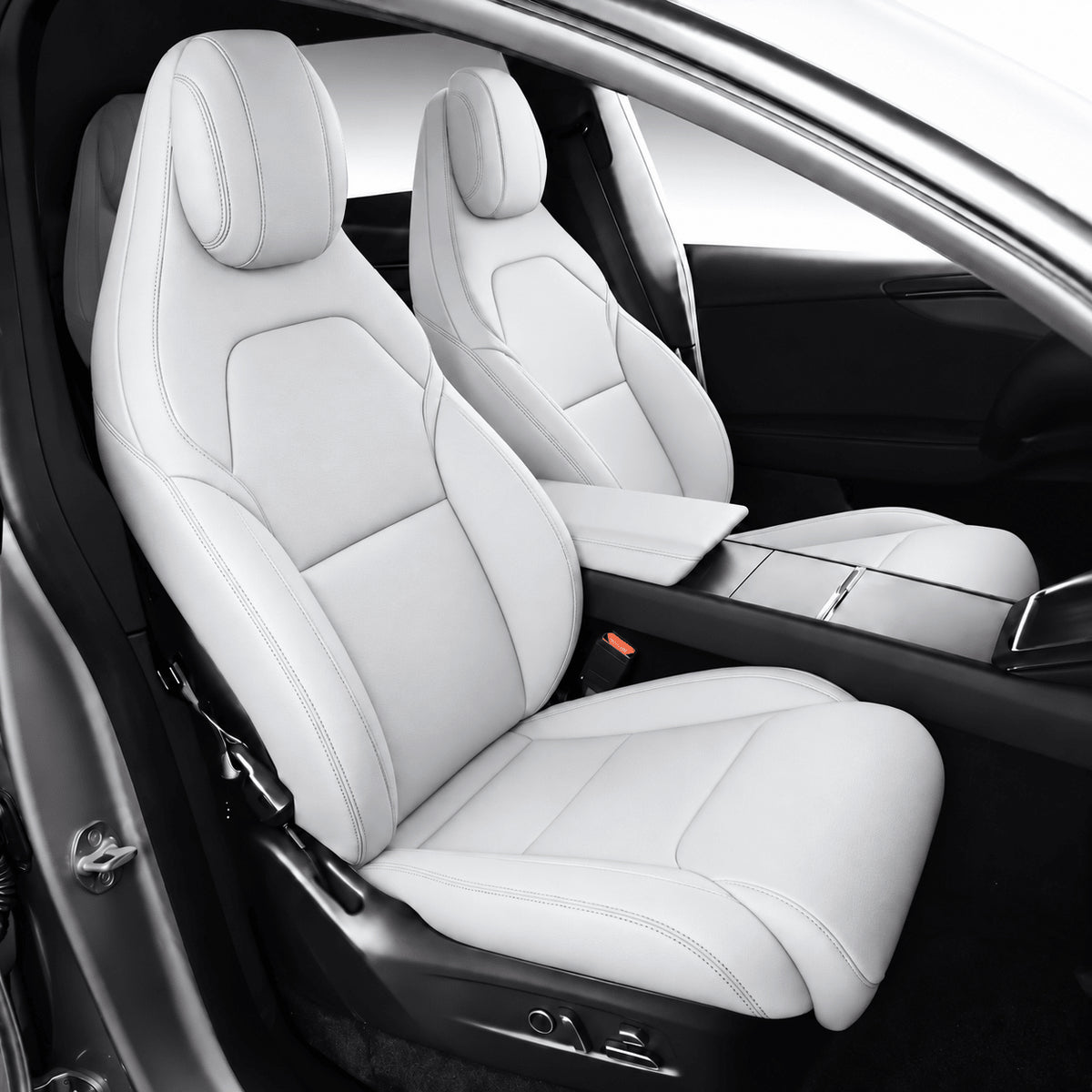 Leather Seat Covers for Tesla Model YL 6-Seater Grayish White