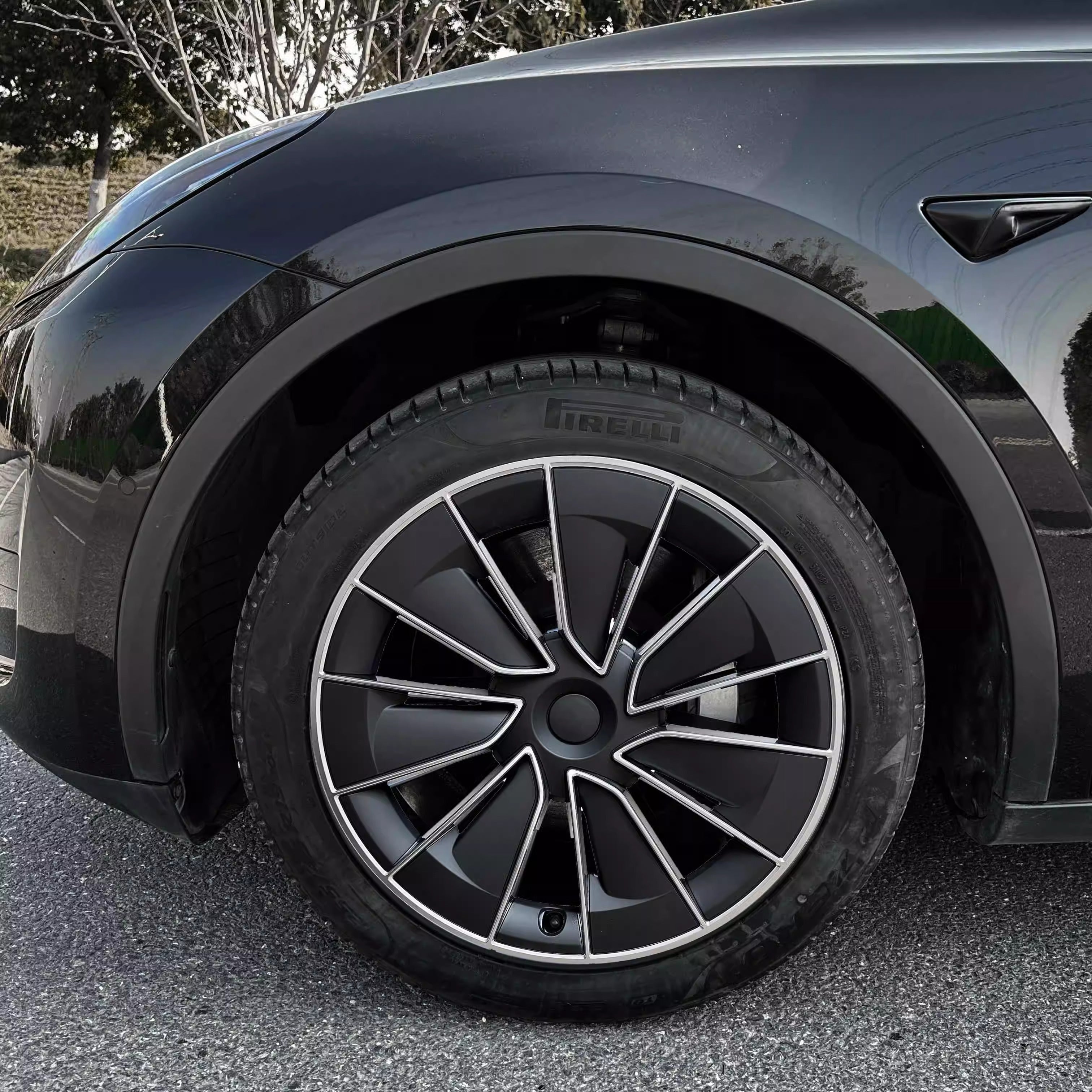 19 Gemini Performance-Style ABS Wheel Hubcaps for Model Y | 4-Piece Set | 5 Colors | 2 Styles | Tool-Free Install Model Y 19″ Gemini Wheels (2020 - 2025.03) Silver Black (Asymmetric style)