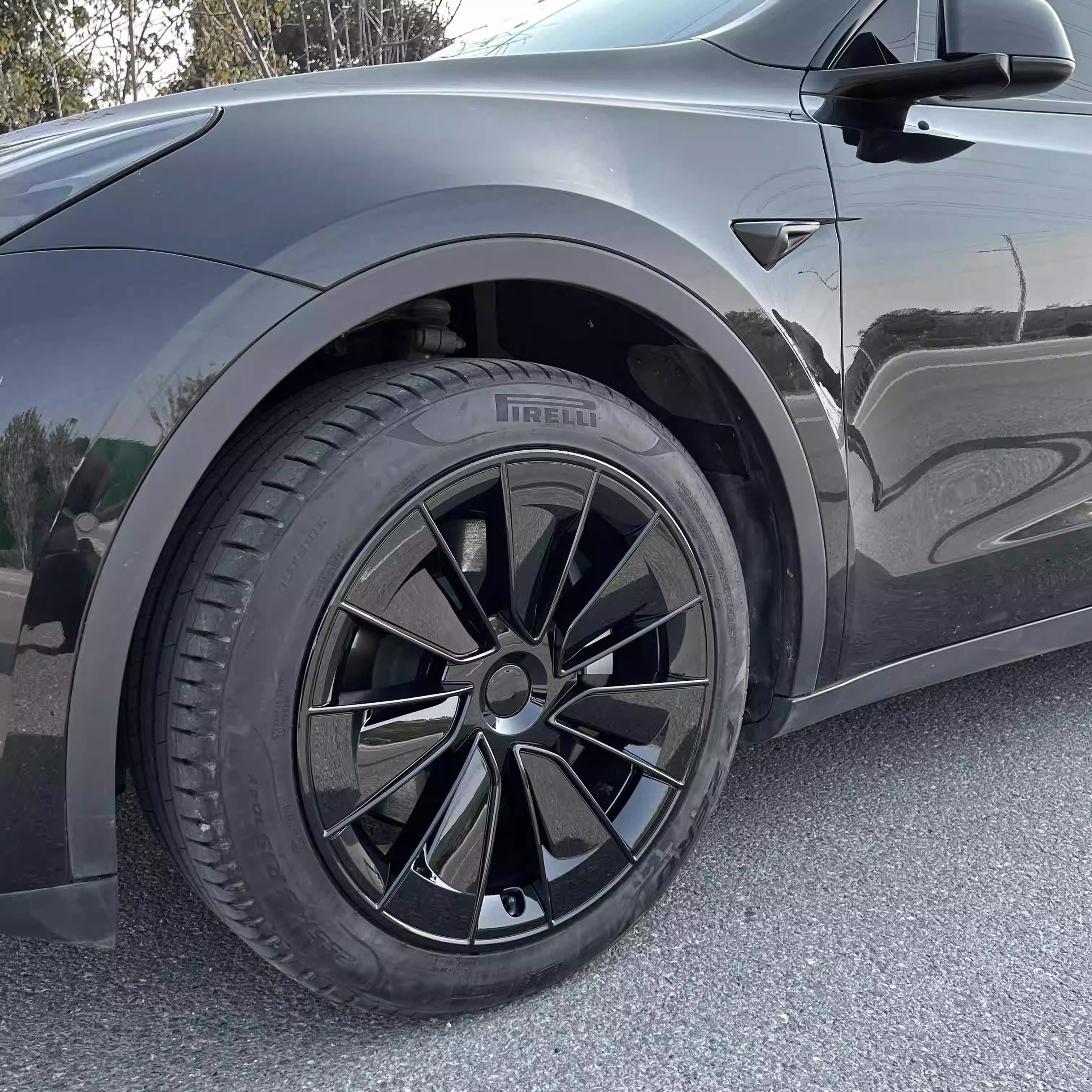 19 Gemini Performance-Style ABS Wheel Hubcaps for Model Y | 4-Piece Set | 5 Colors | 2 Styles | Tool-Free Install Model Y 19″ Gemini Wheels (2020 - 2025.03) Glossy Black (Symmetrical style)