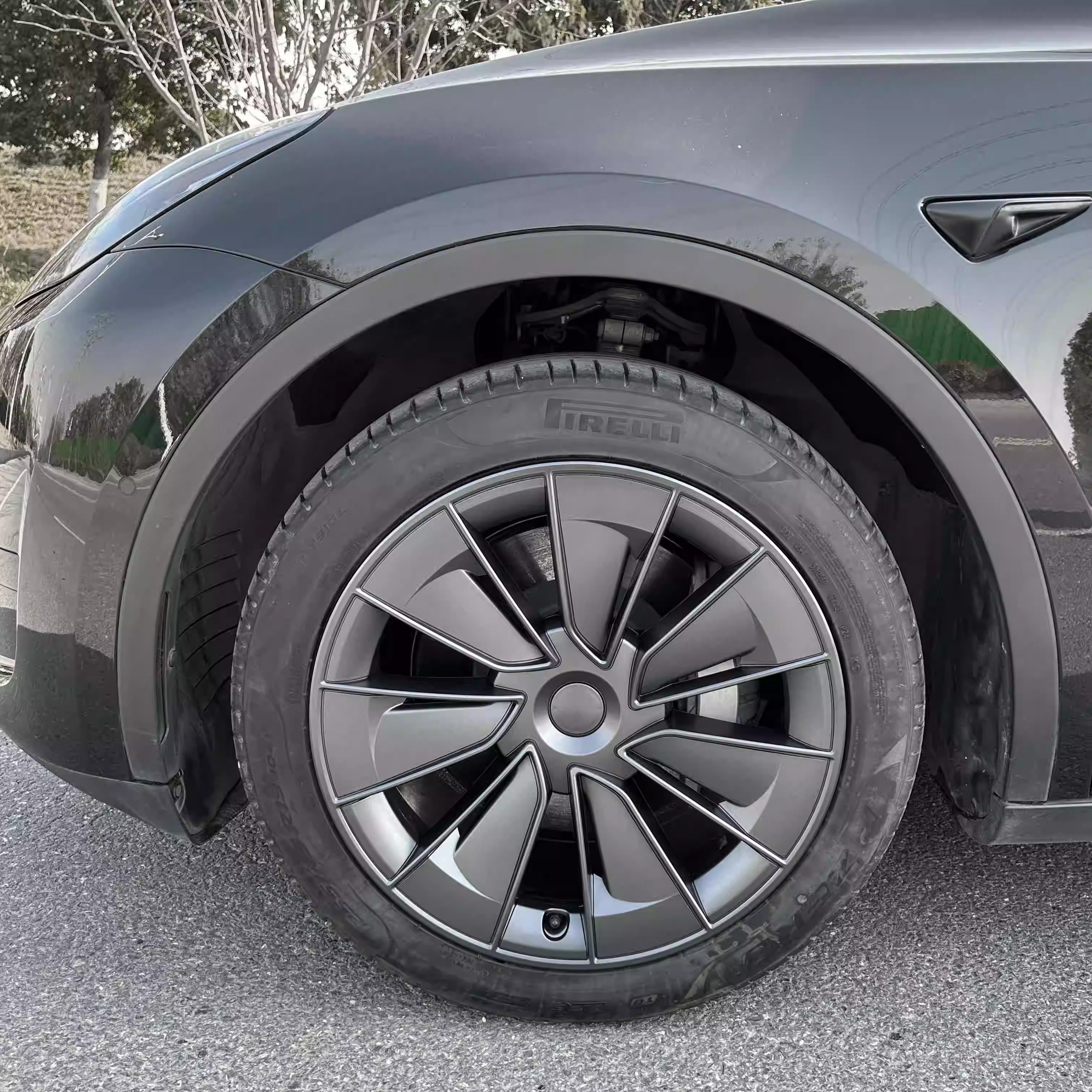 19 Gemini Performance-Style ABS Wheel Hubcaps for Model Y | 4-Piece Set | 5 Colors | 2 Styles | Tool-Free Install Model Y 19″ Gemini Wheels (2020 - 2025.03) Gun Gray (Symmetrical style)