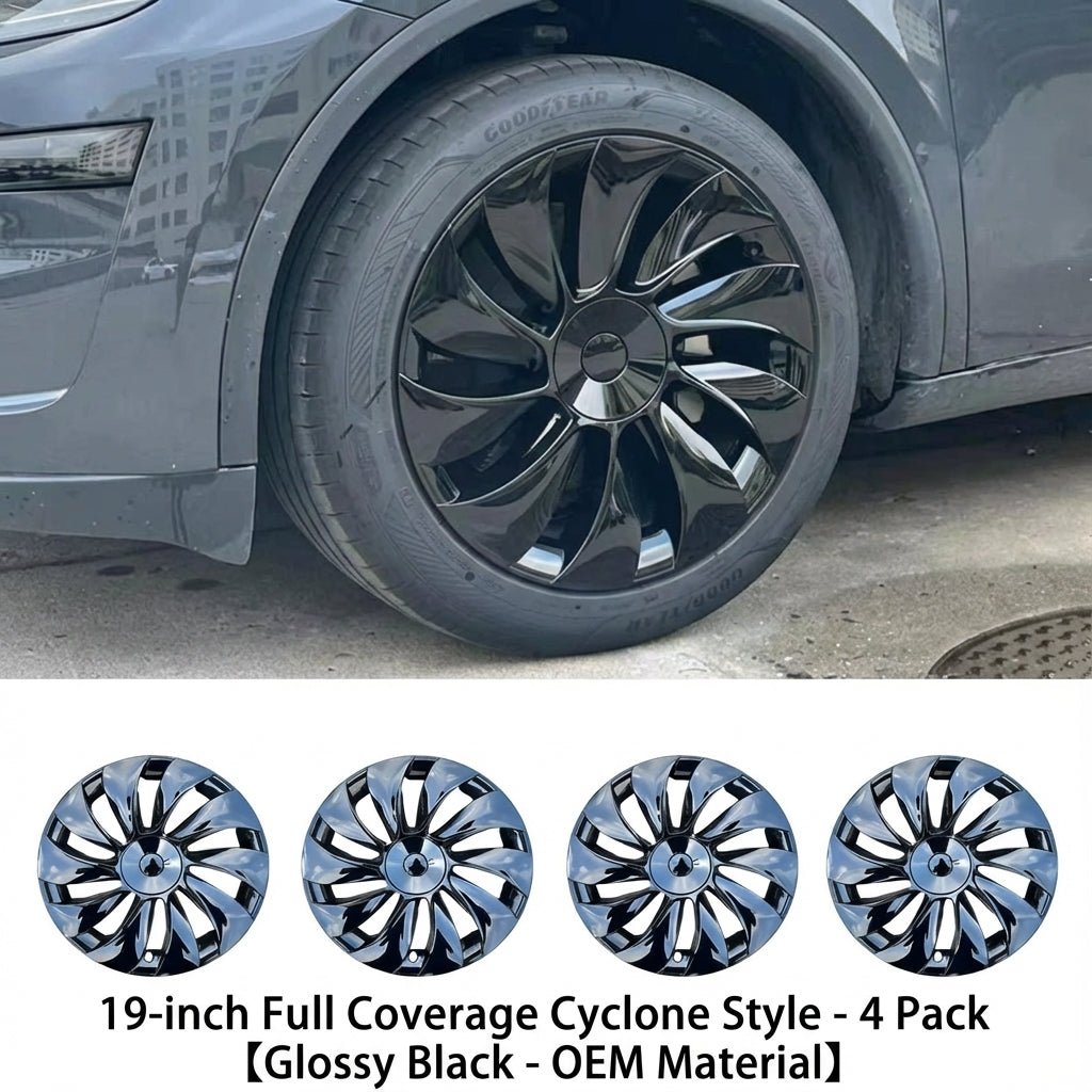 19-inch Cyclone Wheel Covers for Tesla Model Y Juniper 2025+ (Set of 4) Glossy Black
