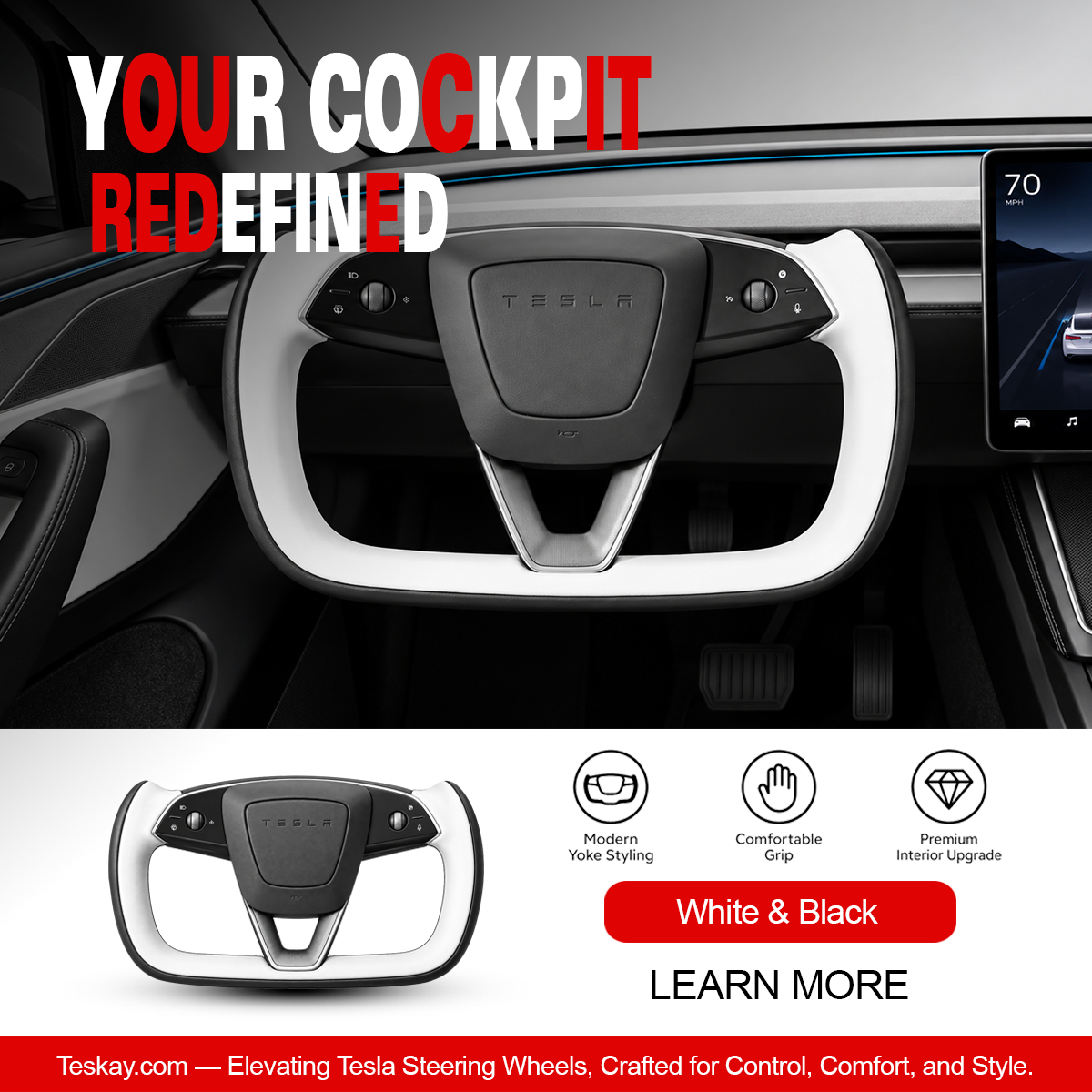 Yoke Steering Wheel for Model 3 Highland / Model Y Juniper White & Black