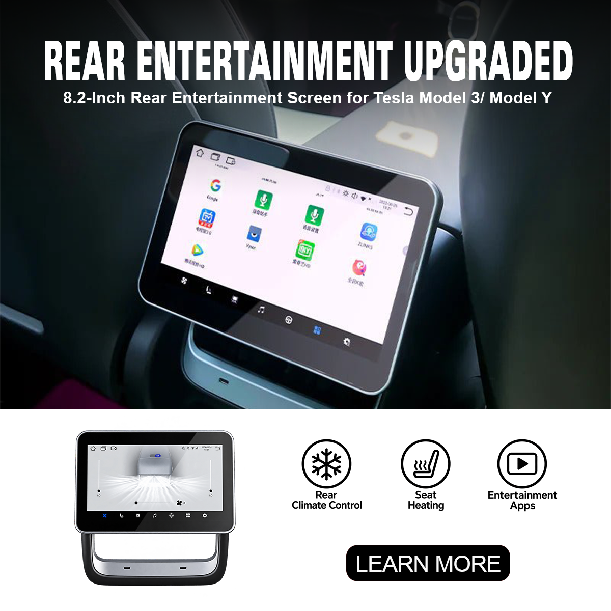 8.2'' Rear Entertainment Touch Screen Display for Tesla Model 3/Y