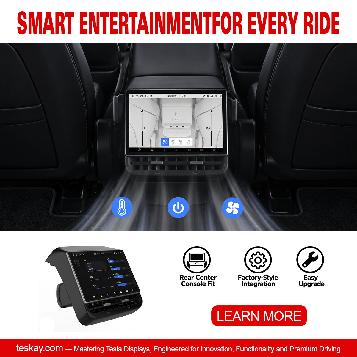 8.66-Inch Android Rear Entertainment Screen for Tesla Model 3/Y – HD Display, Rear Comfort Controls & Built-In Air Purifier Model Y（2020-2025.02）