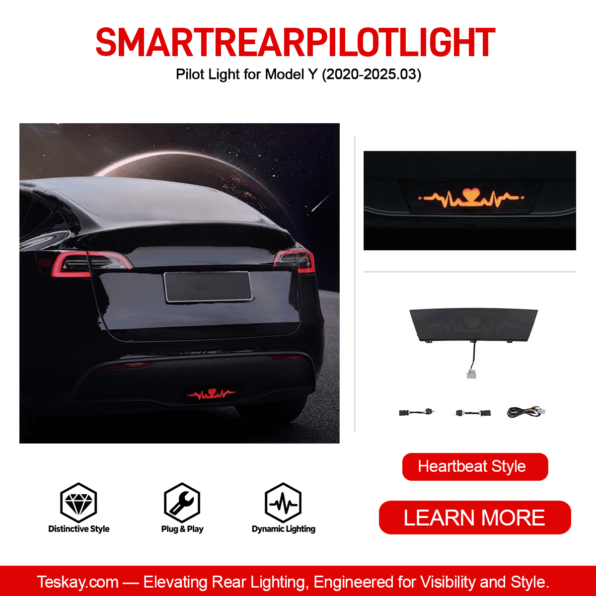 Pilot Light for Model Y (2020-2025.03) Black - Heartbeat Style