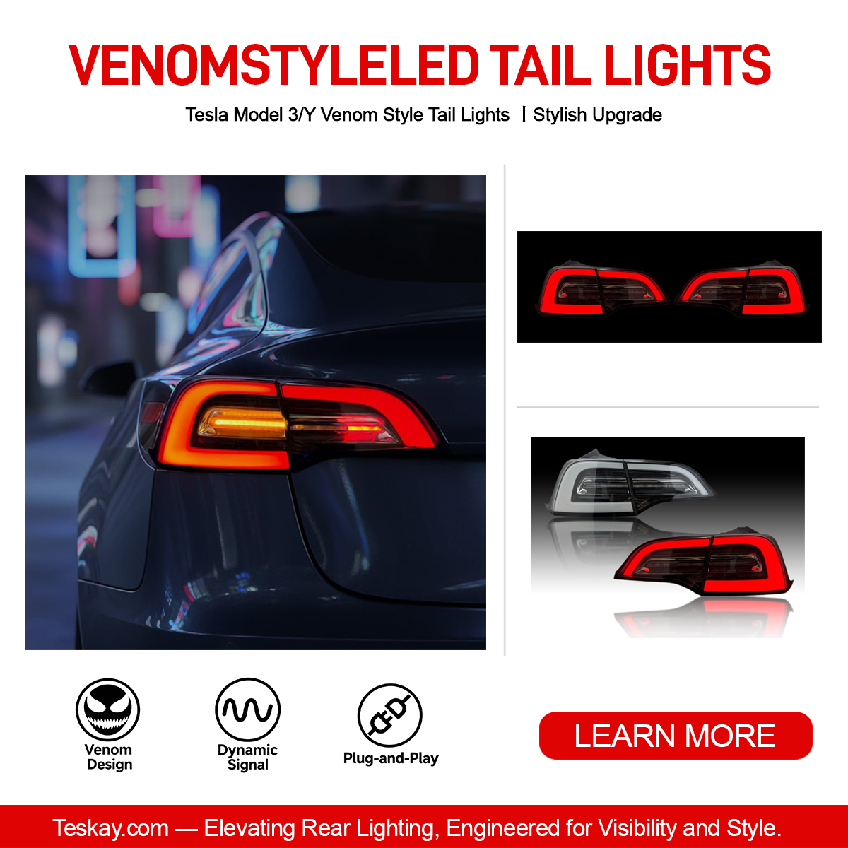 Tesla Model 3/Y Venom Style Tail Lights 丨Stylish Upgrade Model Y 2021-2025.3