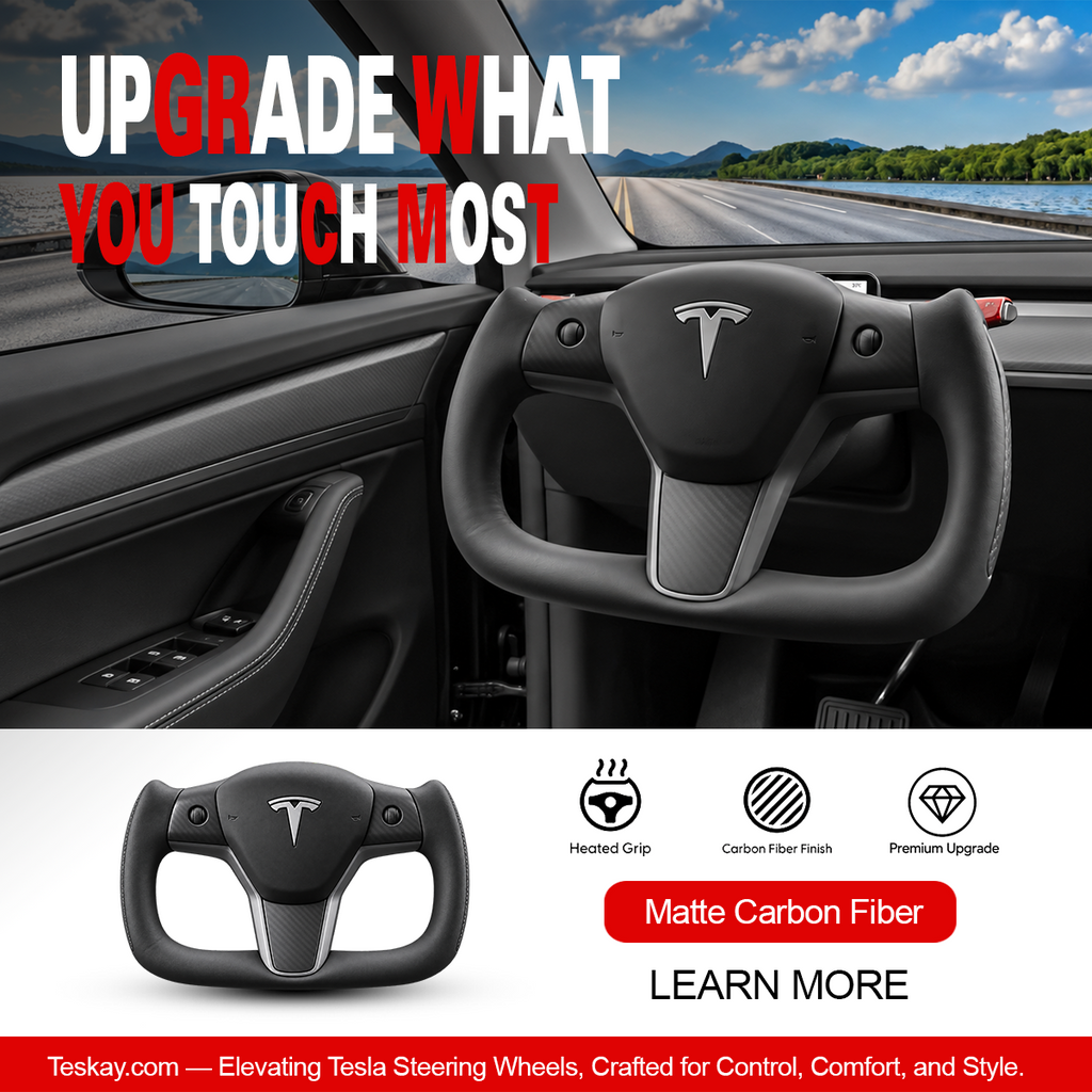 Yoke Carbon Fiber Steering Wheel for Tesla Model 3 / Y Matte Carbon Fiber