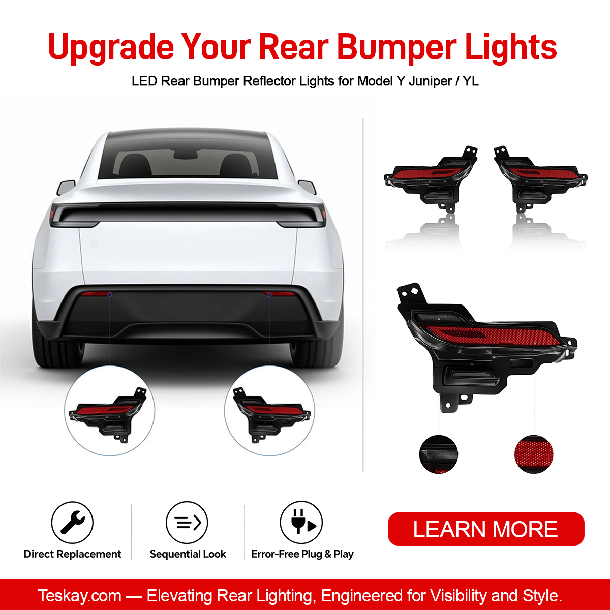 LED Rear Bumper Reflector Lights for Model Y Juniper / YL Shanghai Berlin Giga