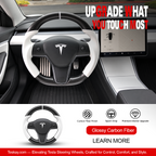 Sport Round Carbon Fiber Steering Wheel for Tesla Model 3/Y White with “T” Logo Glossy Carbon Fiber