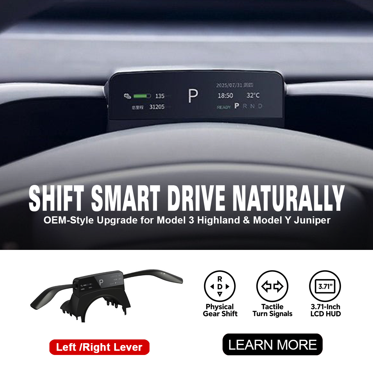 Gear Shift Stalks Heads Up Display for Tesla Model 3 Highland / Model Y Juniper Model 3 Highland 2024-Present（Left Right Lever）