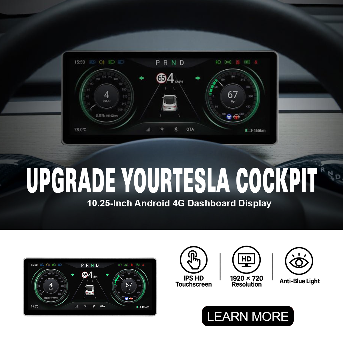 10.25‘’ Android 4G Tesla Model 3 / Y Display LCD Instrument Dashboard Screen 4+64GB