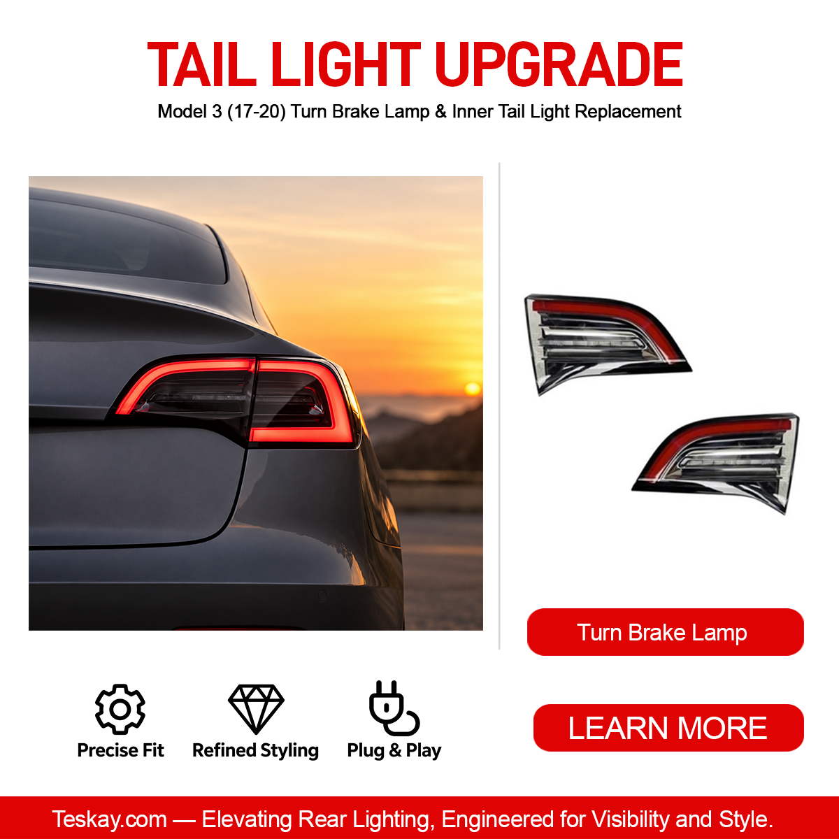 Model 3 (17-20) Turn Brake Lamp & Inner Tail Light Replacement Inner Tail Light Pair