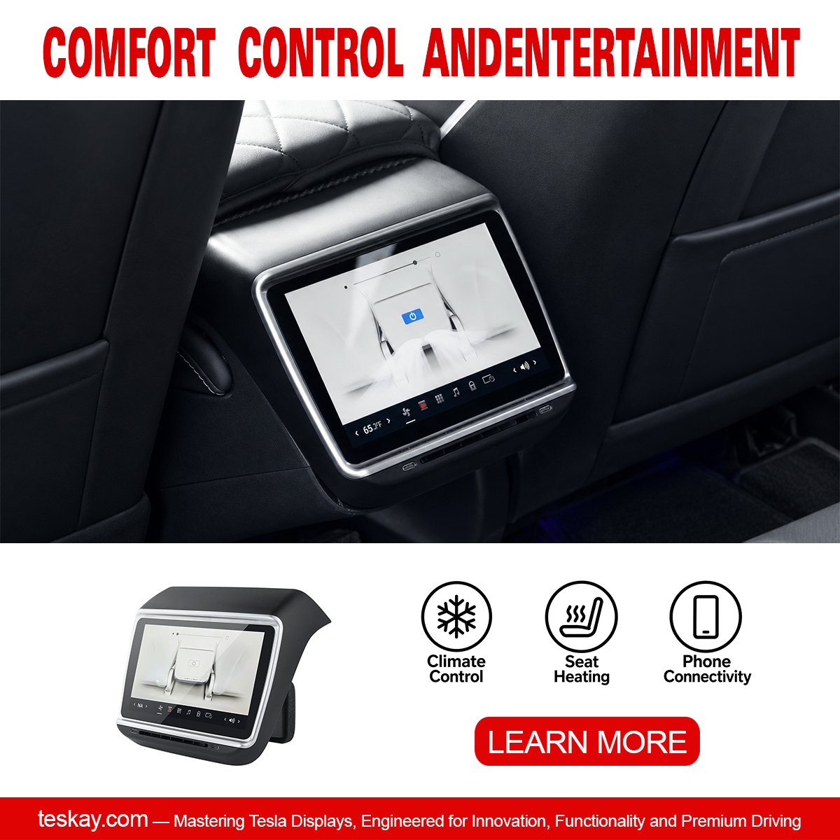7.2" 7.5" Rear Seat Entertainment System for Tesla Model 3/Y 2020-2024 Model Y 4+64G (Support 4G+WIFI | 7.5 Inches)