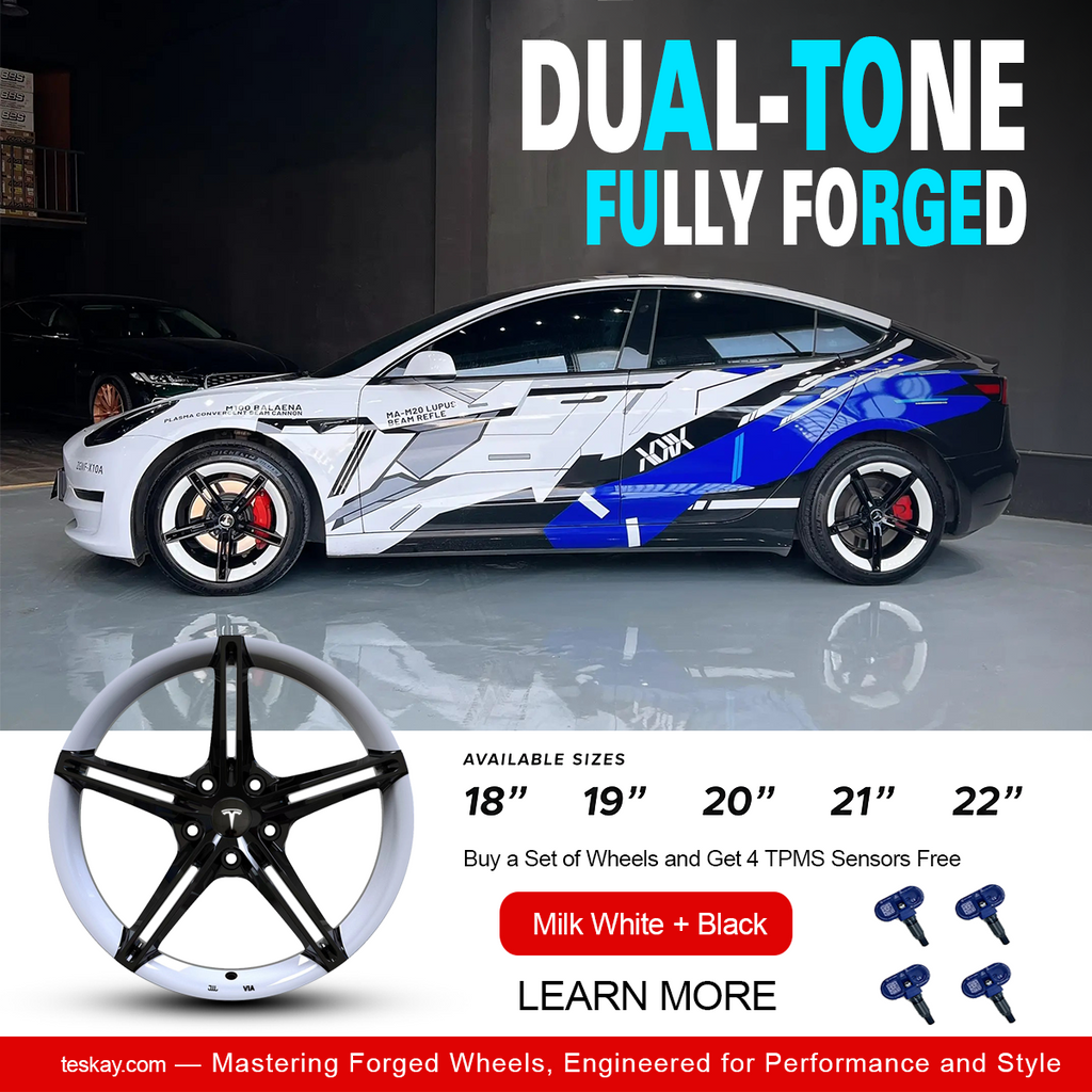 Dual-Patch Color Wheels for Tesla (Custom Colors Available) Milk White + Black