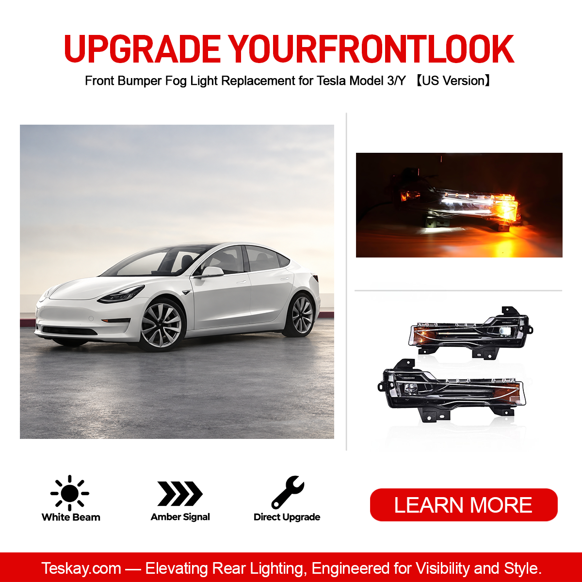 Front Bumper Fog Light Replacement for Tesla Model 3/Y 【US Version】 Left + Right