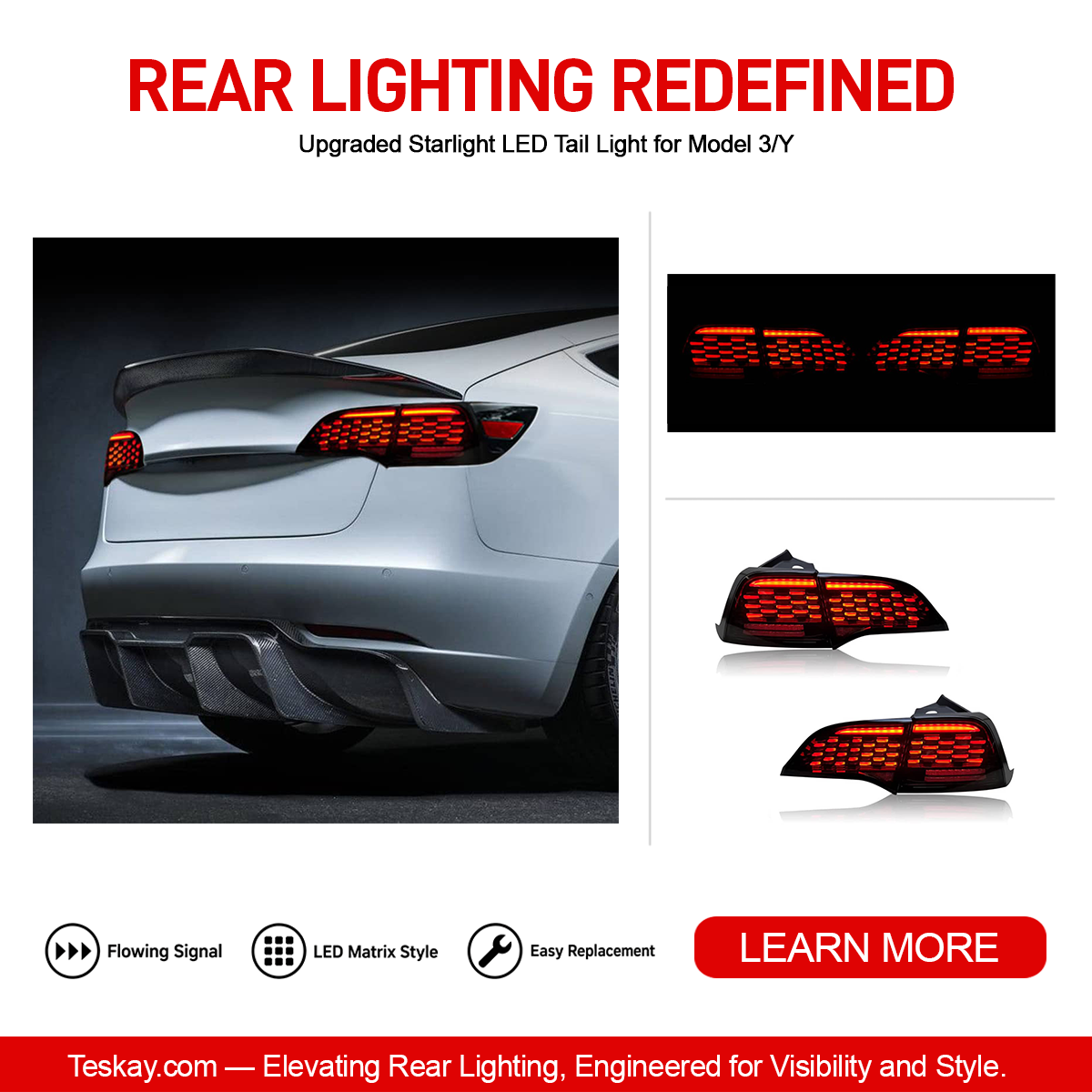 Upgraded Starlight LED Tail Light for Model 3/Y Model Y 2021-2025.3 Shanghai Giga