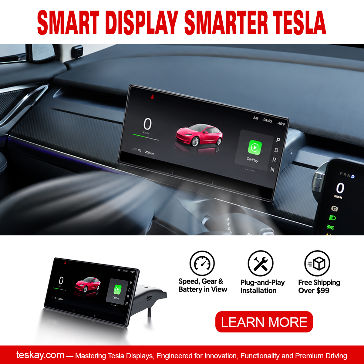 9 Inch Screen Dashboard Display With Carplay & Android Auto for Tesla Model 3 / Model Y Model 3 2017-2023