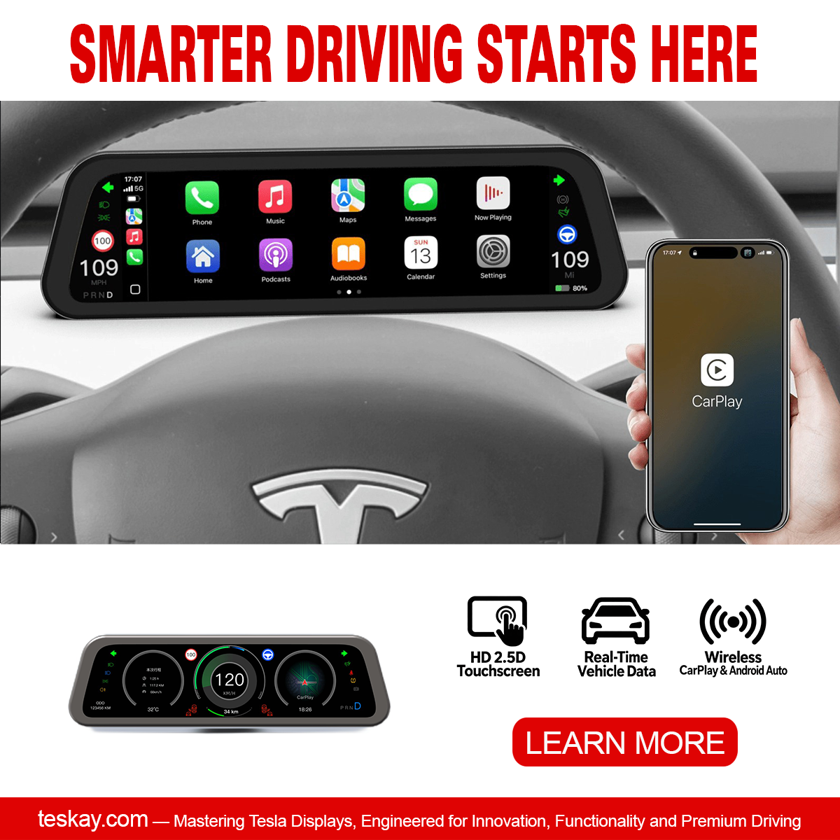9.6 Inch Instrument Cluster Dashboard Display for Tesla Model 3 / Y Model 3 2017 - 2020