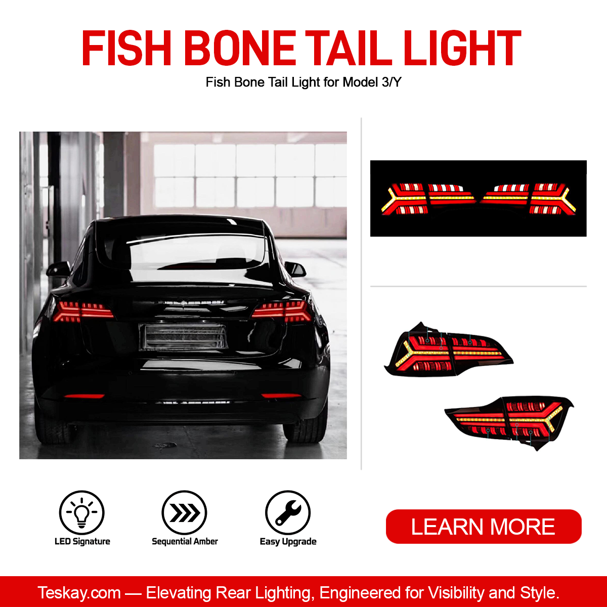 Fish Bone Tail Light for Model 3/Y Model Y 2020-2025.02