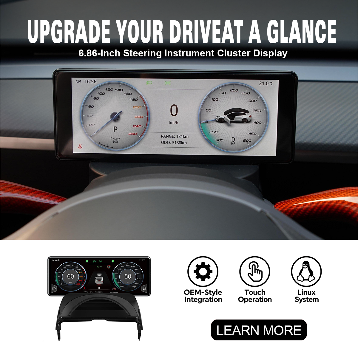 6.86'' Steering Instrument Cluster Display for Tesla Model 3 / Y Model 3 Highland 2024-Present (AMD)