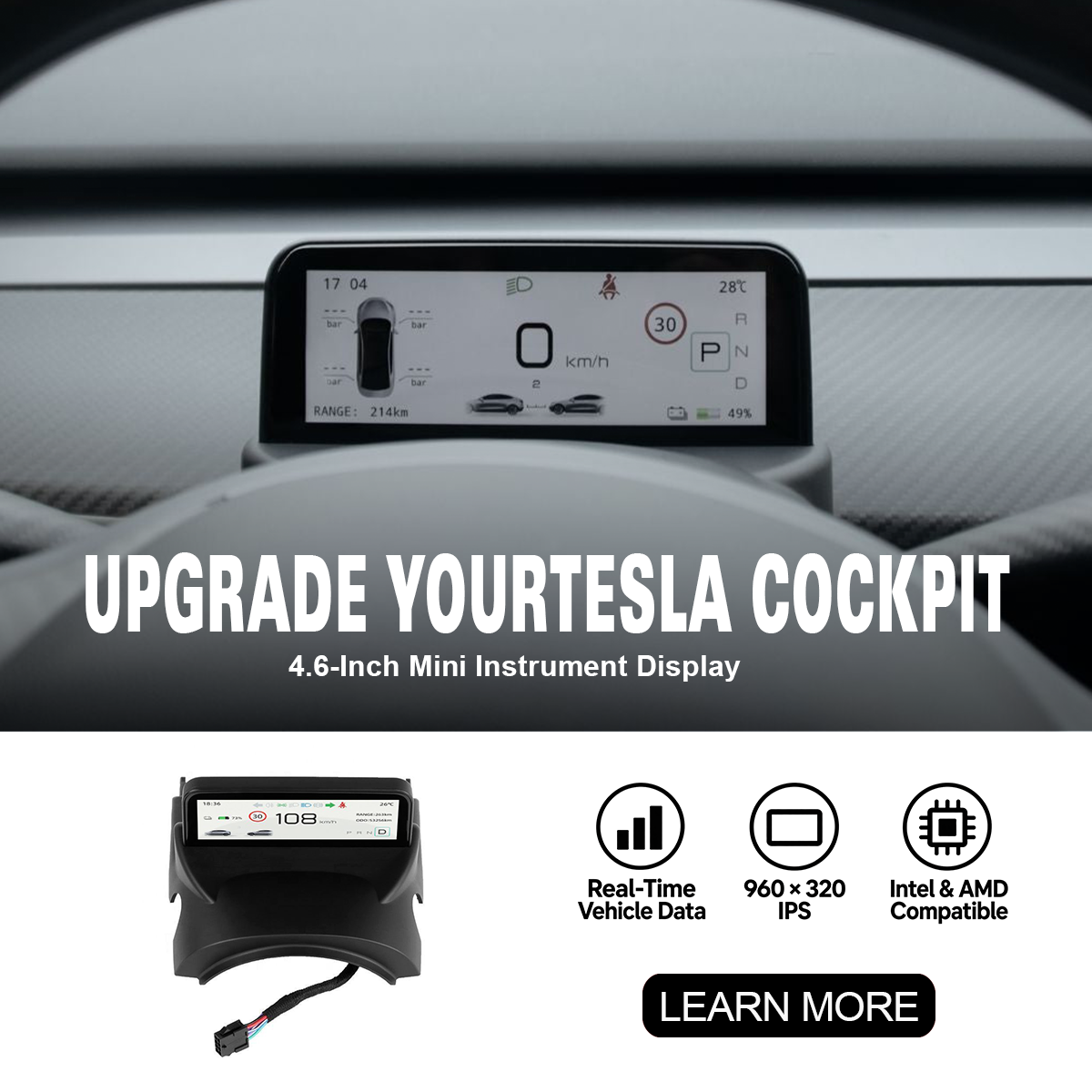 4.6'' Mini Display Screen for Tesla Model 3 / Y Model Y (2020+) & Model 3 (2017-2023.08)